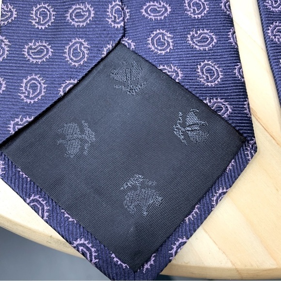 brooks Brothers Classic Neck Tie Navy Blue Purple Paisley 100% Woven Silk O/S - Picture 9 of 12